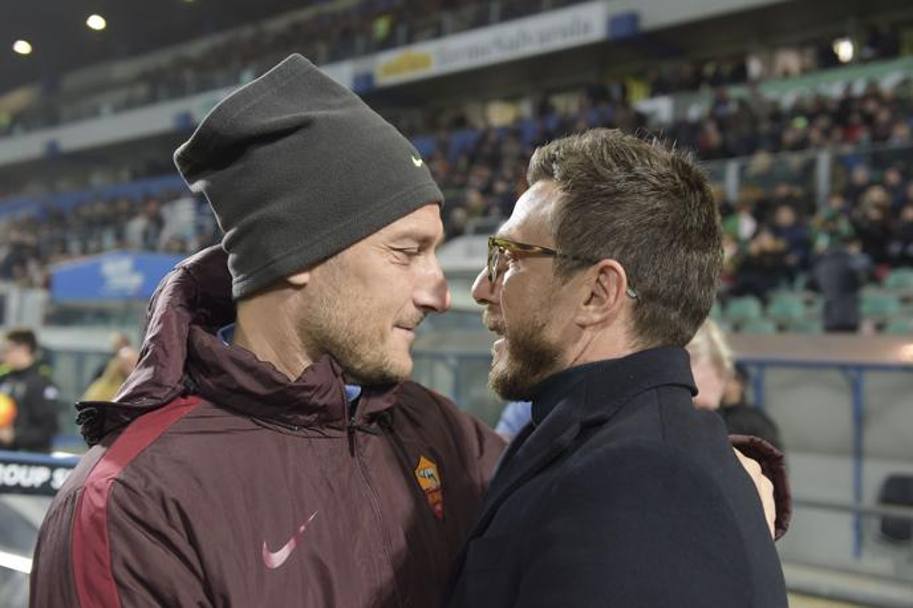 Totti ha per ritrovato un vecchio amico come l&#39;ex compagno Eusebio Di Francesco. Getty Images